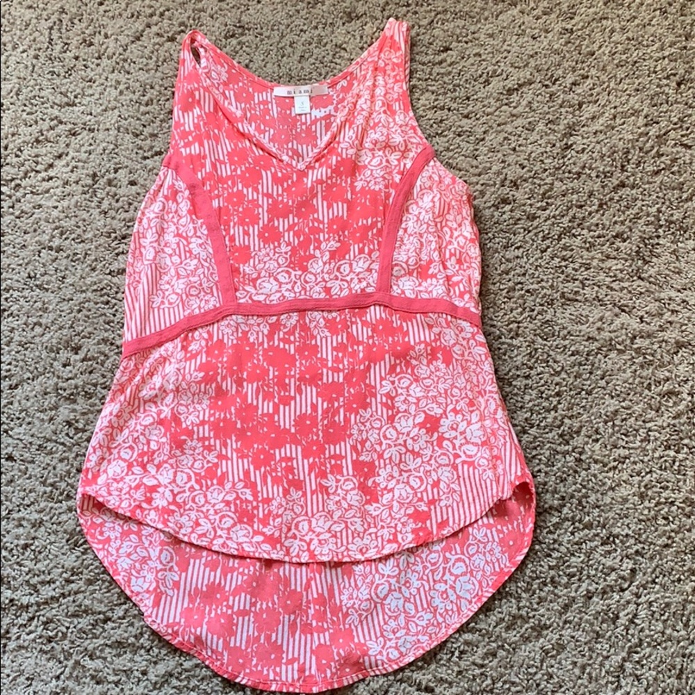 Coral and white floral tank top